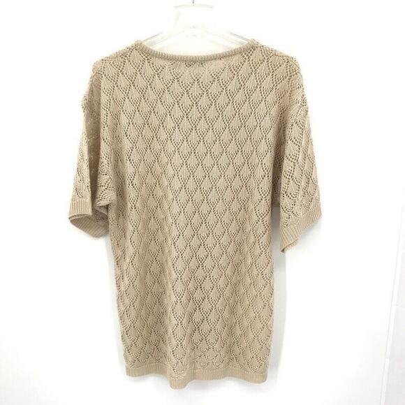 Vintage Campus Casuals‎ Pullover Sweater Womens Sz L Beige Short Sleeve Crochet - Picture 6 of 7